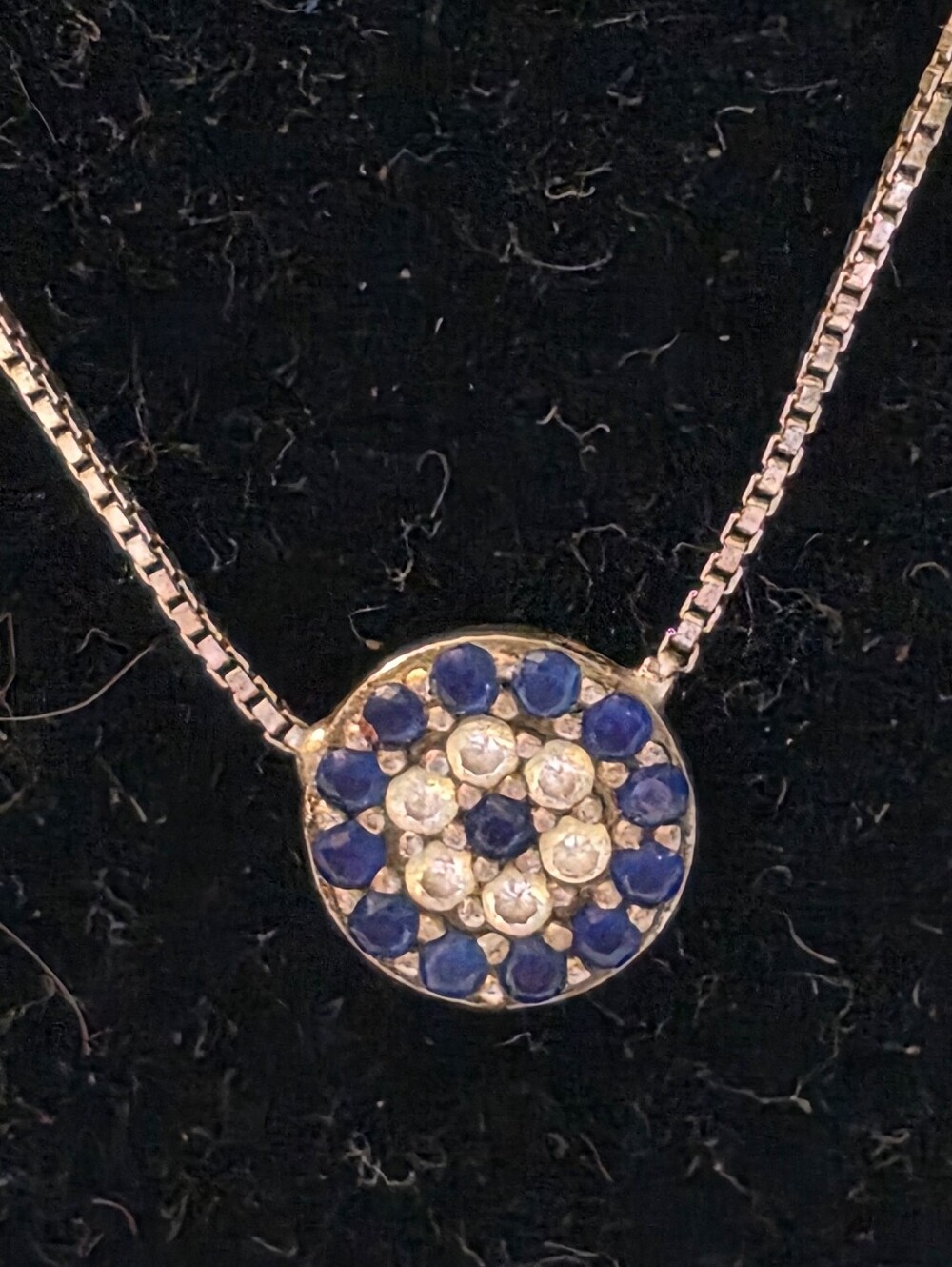 Round Blue and Clear Crystal Pendant Necklace 925